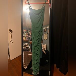 Green Draped Cowl Neck Maxi Dress
